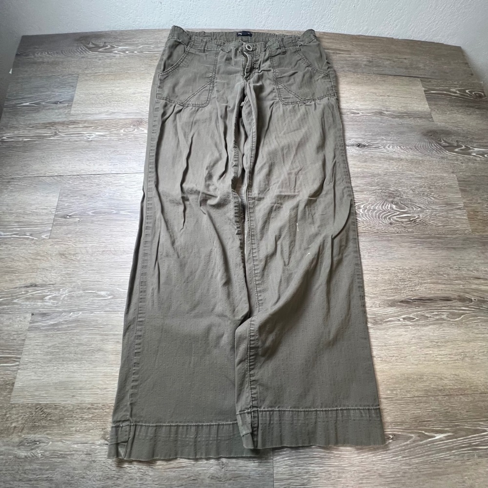 Gap Cargo Pants Womens 8 Green Wide Leg Stretch Low Rise Distressed Utility